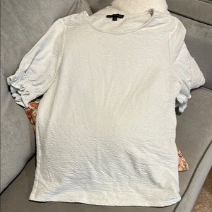 White Textured Top with Puff Sleeves